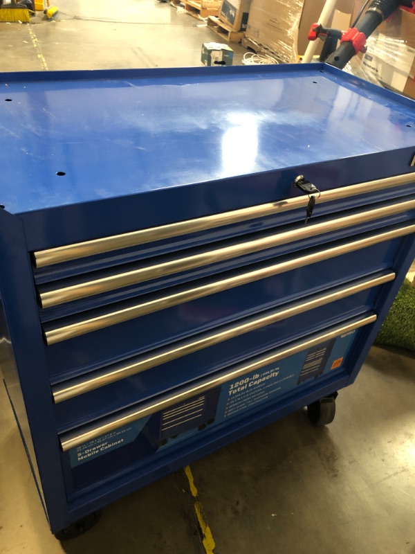 Photo 2 of Kobalt 36-in W x 37.8-in H 5-Drawer Steel Rolling Tool Cabinet (Blue)