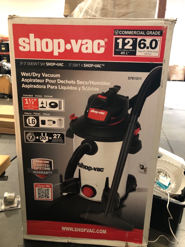 Photo 3 of Shop-Vac 12-Gallons 6-HP Corded Wet/Dry Shop Vacuum with Accessories Included