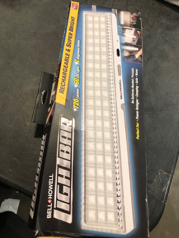 Photo 2 of Bell+Howell Light BAR 16.5-inches, 720-Lumens, Built-in 60-LED Bulbs, Rechargeable Portable Lamp with Folding Stand and Hanger As Seen On TV, White