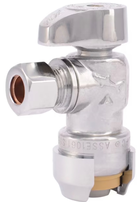 Photo 1 of SharkBite 1/2-in Push-to-connect x 3/8-in Compression Brass Quarter Turn Stop Angle Valve
