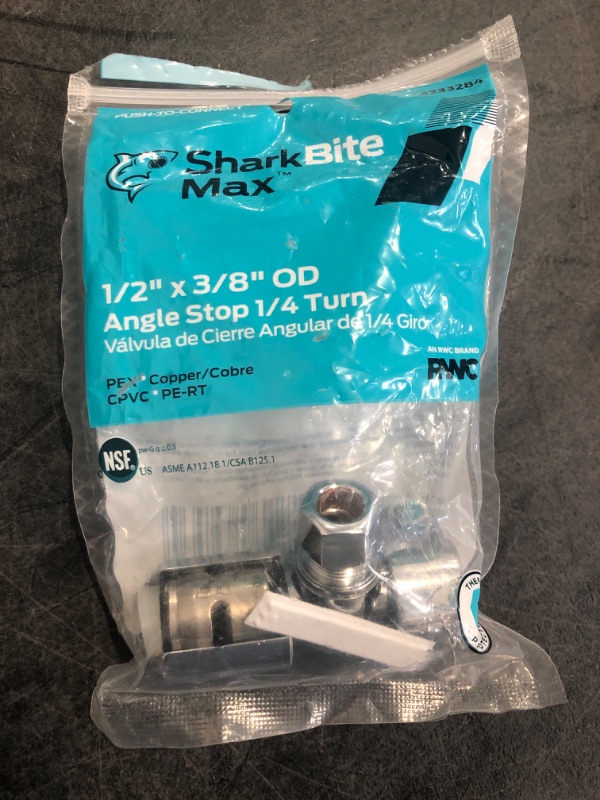 Photo 2 of SharkBite 1/2-in Push-to-connect x 3/8-in Compression Brass Quarter Turn Stop Angle Valve