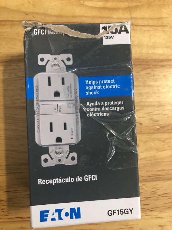 Photo 2 of Eaton 15-Amp 125-volt GFCI Residential Decorator Outlet, Gray