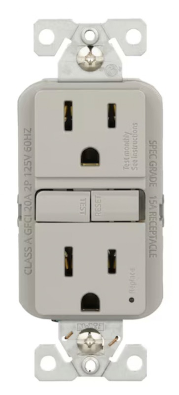 Photo 1 of Eaton 15-Amp 125-volt GFCI Residential Decorator Outlet, Gray