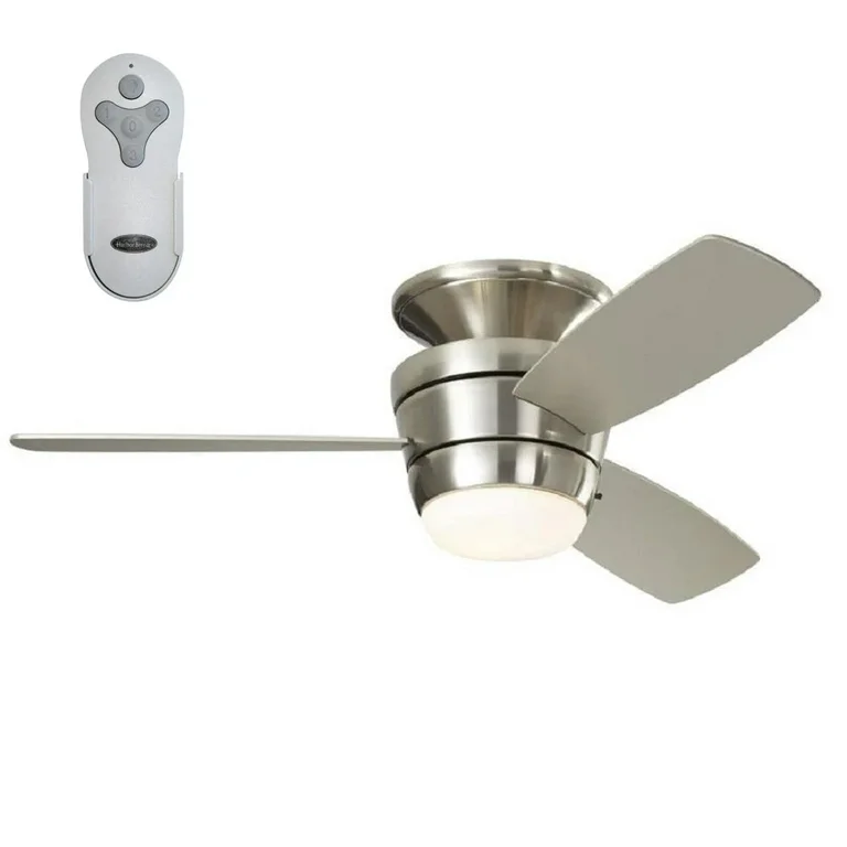 Photo 1 of Harbor Breeze Mazon 44-in Brushed Nickel Integrated LED Indoor Flush Mount Ceiling Fan with Light and Remote (3-Blade)