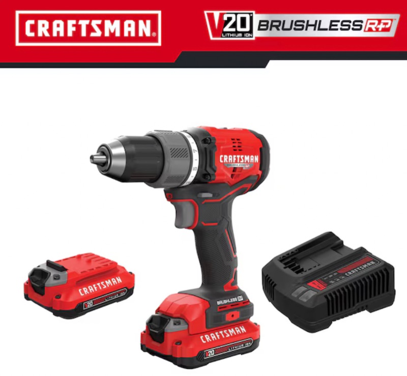 Photo 1 of CRAFTSMAN V20 RP 20-volt Max 1/2-in Brushless Cordless Drill (2-Batteries Included, Charger Included and Soft Bag included)