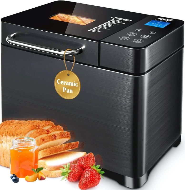 Photo 1 of KBS Bread Maker-710W Dual Heaters, 17-in-1 Bread Machine Stainless Steel with Auto Nut Dispenser&Ceramic Pan, Gluten-Free, Dough Maker,Jam,Yogurt PROG, Touch Panel, 3 Loaf Sizes 3 Crust Colors,