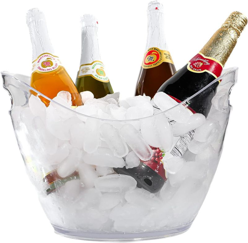 Photo 1 of Large Ice Bucket for Parties, 8L Wine Bucket, Champagne Bucket, Clear Acrylic Ice Bucket, Mimosa Bar Supplies, Wine cooler bucket, Beverage Tub, Ice Tub, Holds 2-4 Wine or Champagne bottles on ice.