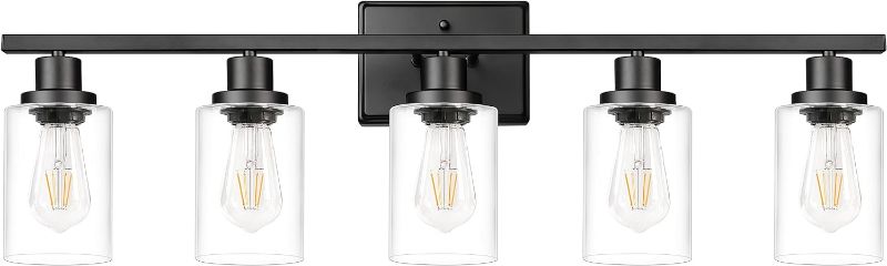 Photo 1 of Ascher 5-Light 37.8" Wall Sconces, Modern Vanity Light Fixture with Clear Glass Shade, Black Finish Wall Light for Mirror Bedroom Hallway, E26 Base (Bulbs Not Included)