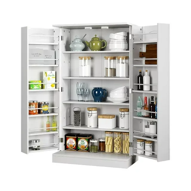 Photo 1 of HOMEFORT Kitchen Pantry Cabinet, Storage Cabinet with 6 Adjustable Shelves, Space Saving Cupboard Cabinet for Kitchen (White)