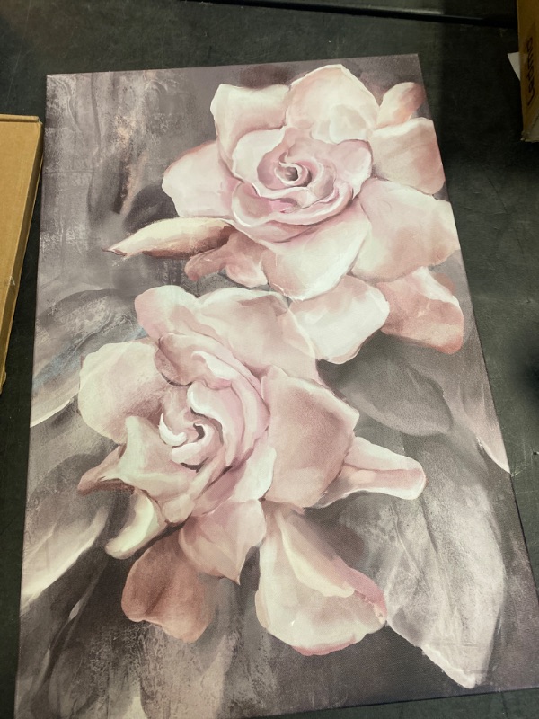 Photo 2 of Pink Grey Wall Art Rose Flower Floral Pictures Flowers Canvas Painting Blush Gray Dusty Pink Roses Print Modern Artwork Framed for Living Room Bedroom Bathroom Home Room Wall Decor 16"x24"