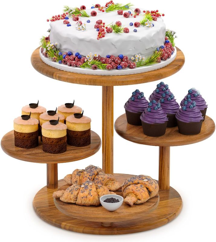 Photo 1 of 4 Tier Round Cupcake Tower Stand for 50 Cupcakes,Wood Cake Stand with Tiered Tray Decor,Farmhouse Tiered Tray Decor,Cupcake Display for Birthday Graduation Baby Shower Tea Party