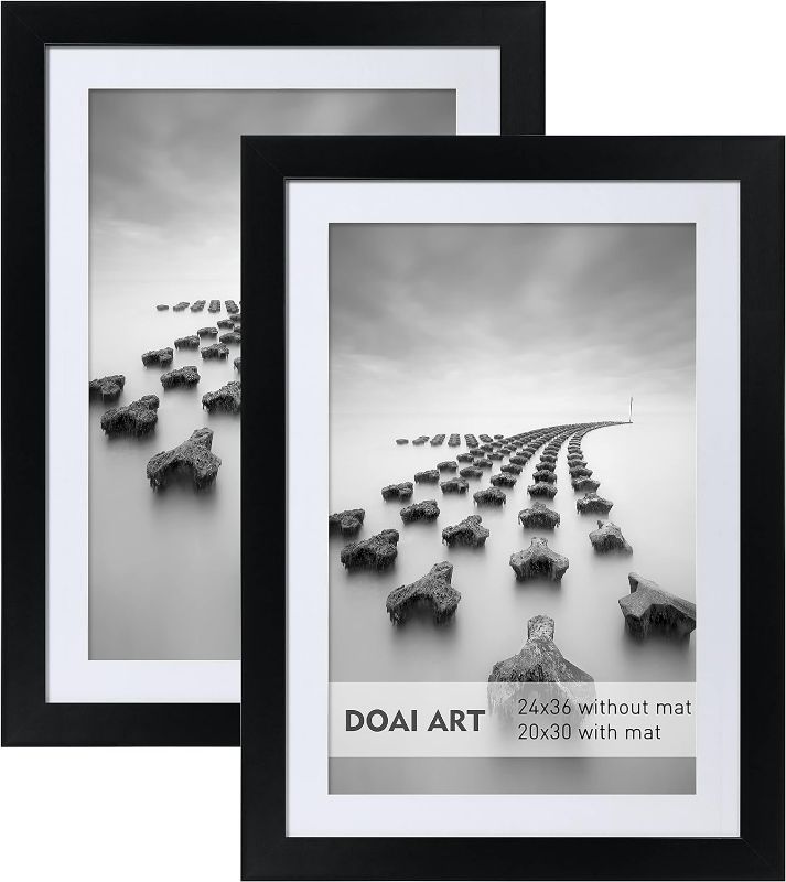 Photo 1 of DOAI ART 24x36 Poster Frame Black 2 Pack without Mat or 20x30 Picture Frame with Mat - Polished Plexiglass for Wall Vertically or Horizontally Display - Wall Mounting Hardware Included