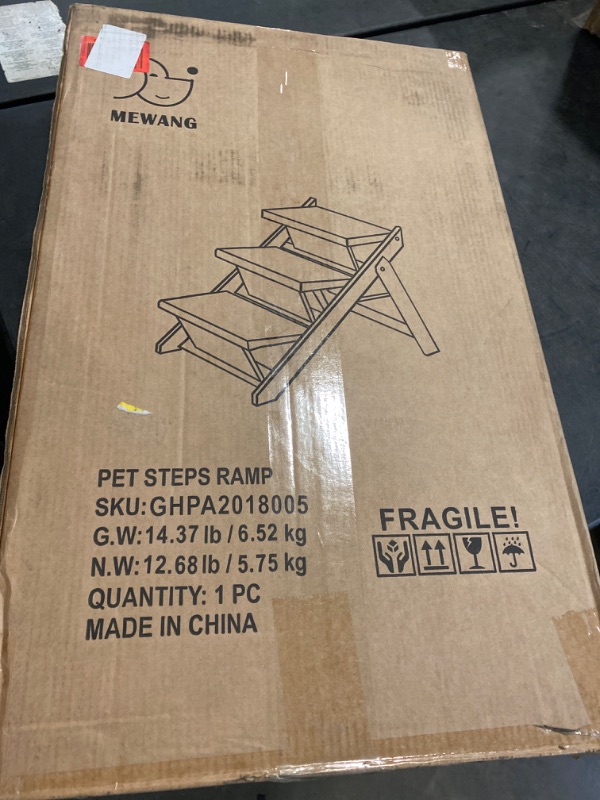 Photo 2 of MEWANG Wood Pet Stairs/Pet Steps - Foldable 3 Levels Dog Stairs & Ramp Perfect for Beds and Cars - Portable Dog/Cat Ladder Up to 110 Pounds