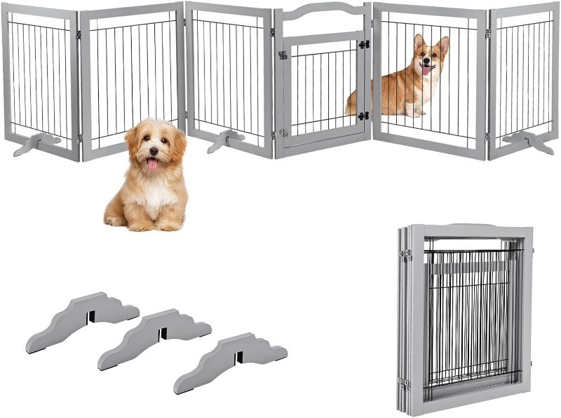 Photo 1 of Freestanding Dog Gate 146” Extra Wide Wooden Indoor Pet Gate Stairs Expandable Decorative Wooden Fence Indoor Gate Safety for Doorways and House, Stairs for Small Medium Pets