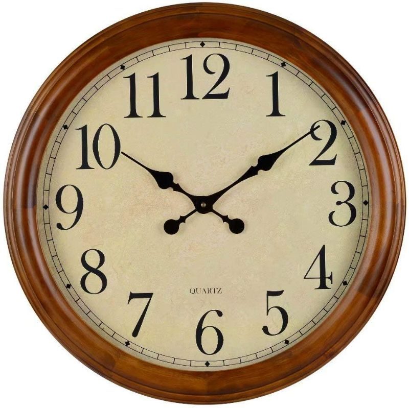 Photo 1 of 24-Inch Wood Silent Non-Ticking Battery Operated Decorative Wall Clock Brown