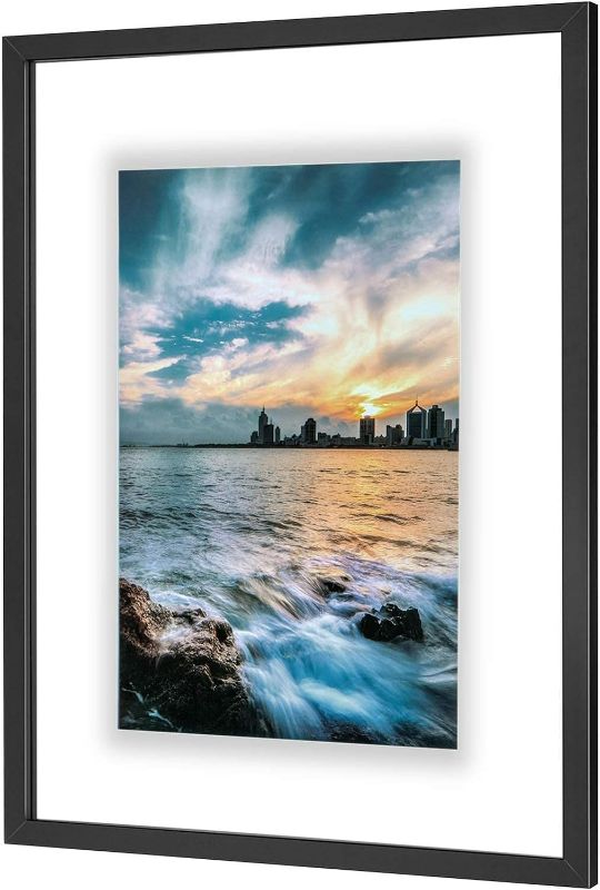 Photo 1 of ONE WALL 18x24 Inch Floating Frame, Black Wood Double Glass Float Picture Frame Display 11x14/11x17/12x18/13x19/16x20 Photos Plant or Petal Specimens for Wall Hanging - Mounting Kit Included