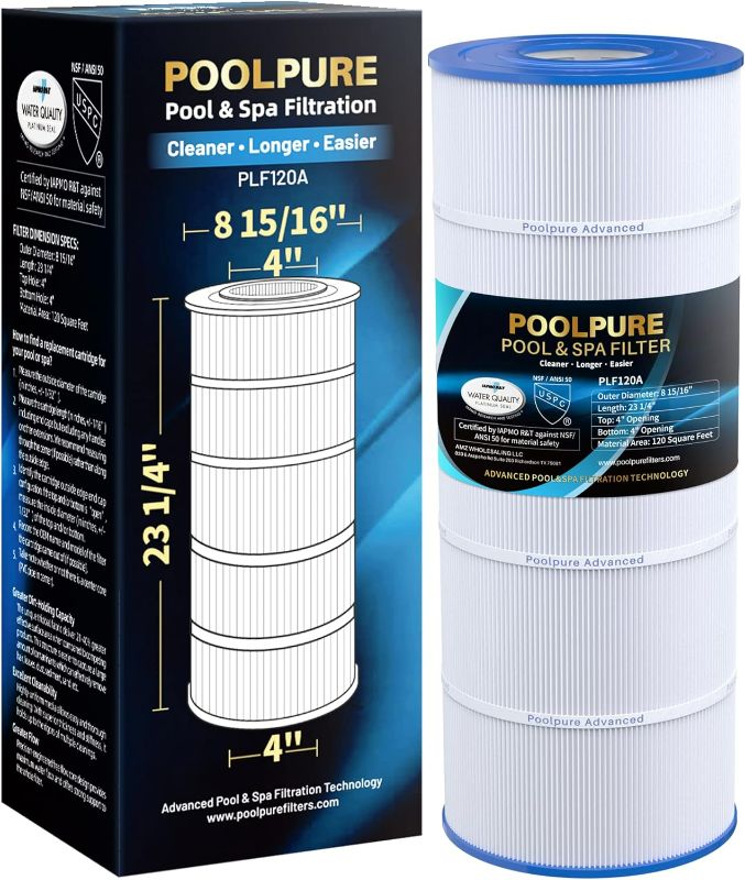 Photo 1 of POOLPURE PLF120A Pool Filter Replaces Hayward C1200, CX1200RE, Pleatco PA120, Ultra-B2, Unicel C-8412, Filbur FC-1293, Clearwater II 125, Waterway Pro Clean PCCF-125, L x OD:23 1/4" x 8 15/16"