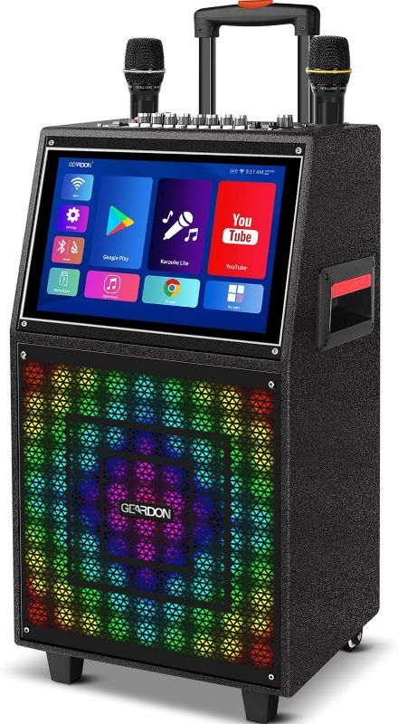 Photo 1 of GEARDON Karaoke Machine with Lyrics Display Screen for Adults, Built-in 15 Inches Tablet & Wifi, Portable Bluetooth Speaker w/ 2 Rechargeable UHF Mics for Singing Party, Live Streaming Function