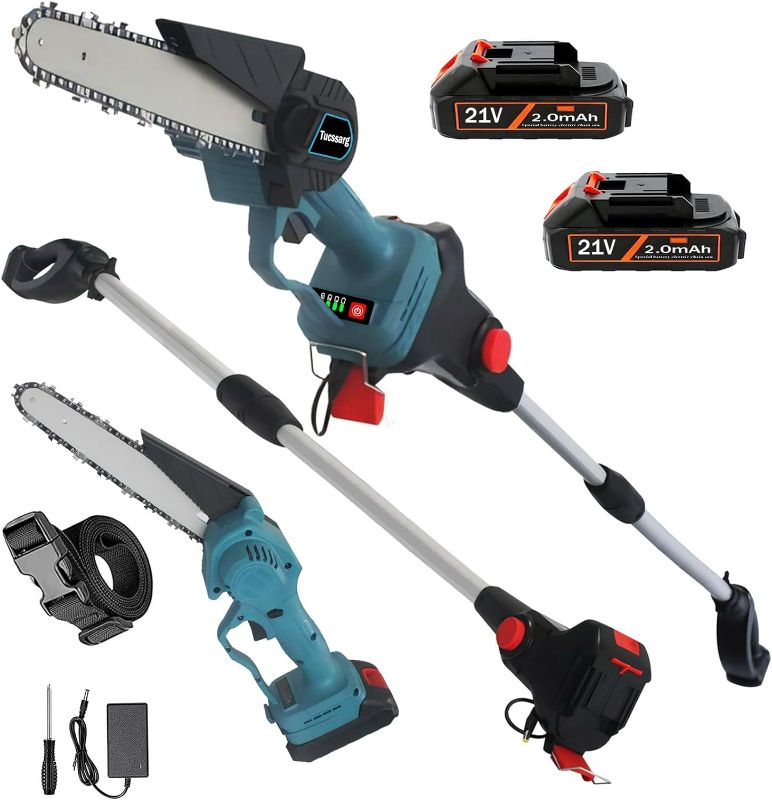 Photo 1 of 2-in-1 Cordless Pole Saw & Mini Chainsaw - 21V Battery Small Pole Chainsaw, 8" Cutting Brushless Electric Pole Saw,19Ft/s Battery Pole Saw for Tree Trimming, 2.0Ah Battery&Charger Included