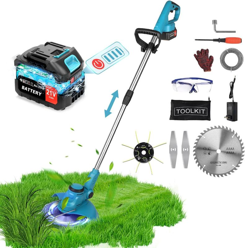 Photo 1 of Brushless Electric Weed Eater Cordless Weed Wacker Battery Operated, 8-12 inch 21V Cordless String Trimmer with Battery and Charger, 3000mAh Grass Trimmer Cordless 3-in-1 Edger Lawn Tool Extra Spool