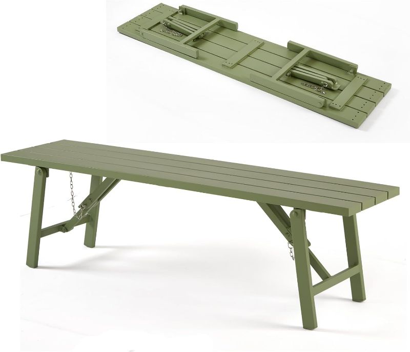 Photo 1 of RICNOD Aluminum Outdoor Bench Folding Bench, 53.15 inches Rustproof Patio Bench, for Porch, Backyard, Garden or Bedroom,Green
