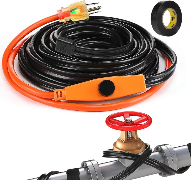Photo 1 of 24ft Pipe Heat Tape for Water Line - 120V UL Certificated Heating Cable for Winter Outdoor Water Hose Freeze Protection, Cold Weather Thermostat Heat Trace