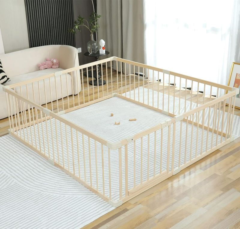 Photo 1 of Baby Playpen Play Pen Play Fence Yards Wooden Large,Playpens for Babies and Toddlers Kids Indoor,Baby Play Yards Gym Area,Baby Day Care Play Pin(180x200x61 cm)
