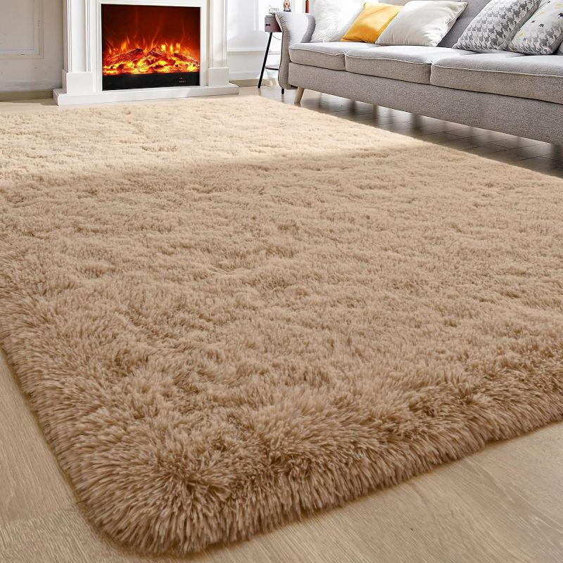 Photo 1 of Soft Area Rugs for Bedroom Living Room Fluffy Carpets, 4 x 6 Feet, Shag Furry Area Rug for Children Kids Girls Baby Room, Non-Slip Indoor Carpet for Nursery Dorm Home Decor, Light Tan