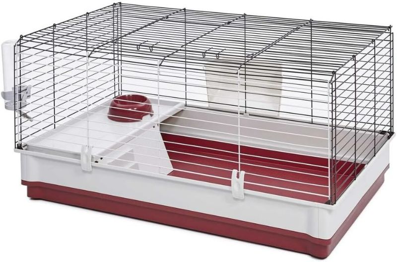 Photo 1 of MidWest Homes for Pets 158 Wabbitat Deluxe Rabbit Home, Rabbit Cage, 39.5 L x 23.75 W x 19.75 H Inch, Maroon/White