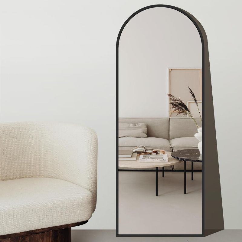 Photo 1 of Full Length Mirror with Stand, Arched Floor Mirror, Black Frame Mirror Freestanding Wall Mounted Leaning Mirror, Full Body Mirror for Bedroom Living Room Dorm Entryway Dressing, 59"x16"
