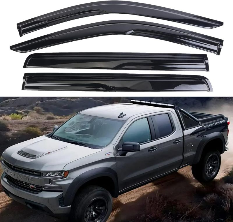 Photo 1 of MCD V-ent Visor Side Window Deflector for 2019-2022 Chevy Silverado 1500 Crew Cab, 2019-2021 GMC Sierra 1500 Crew Cab.-Tape-On Dark Tinted Acrylic Window Visors