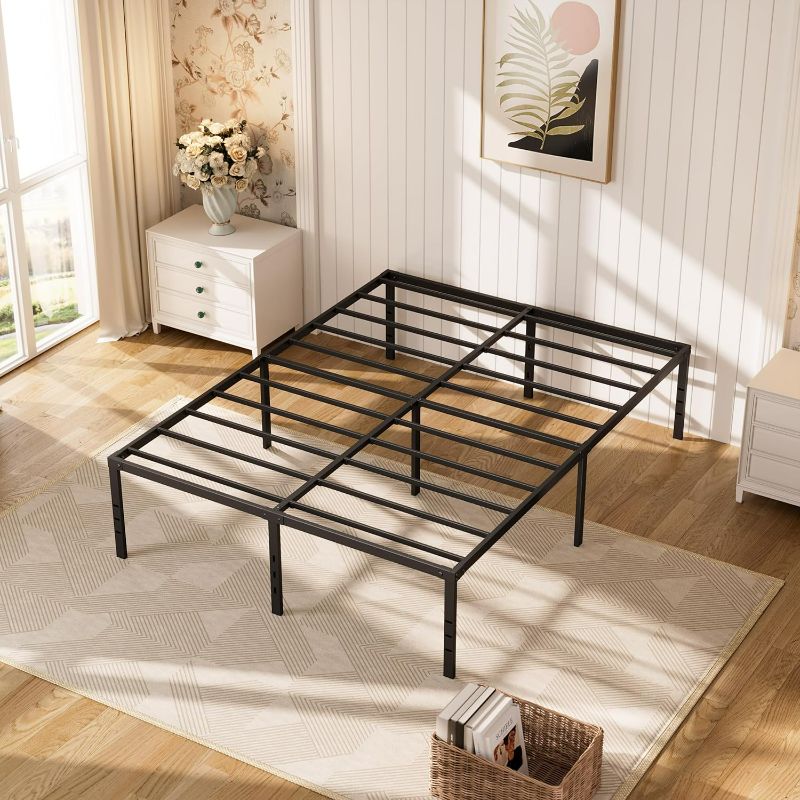 Photo 1 of 14 inch Full Size Bed Frame No Box Spring Needed Heavy Duty Platform Metal Bed Frame Full Steel Slat Support 750lbs Easy Assembly Noise Free Black Bed Frame Full