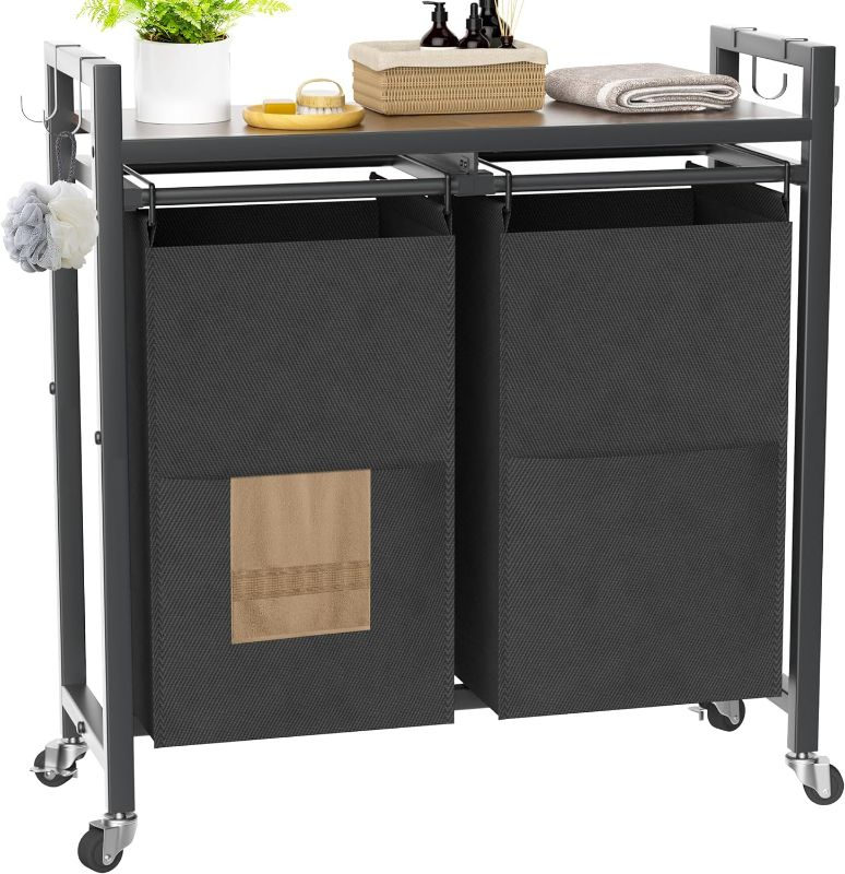 Photo 1 of Laundry Hamper, Laundry Basket with Wheels?2 x 12.3 Gallons Large Capacity Removable Bags with handle, Metal Frame Laundry Basket Organizer Laundry Room/Bathroom/Living Room?Black?