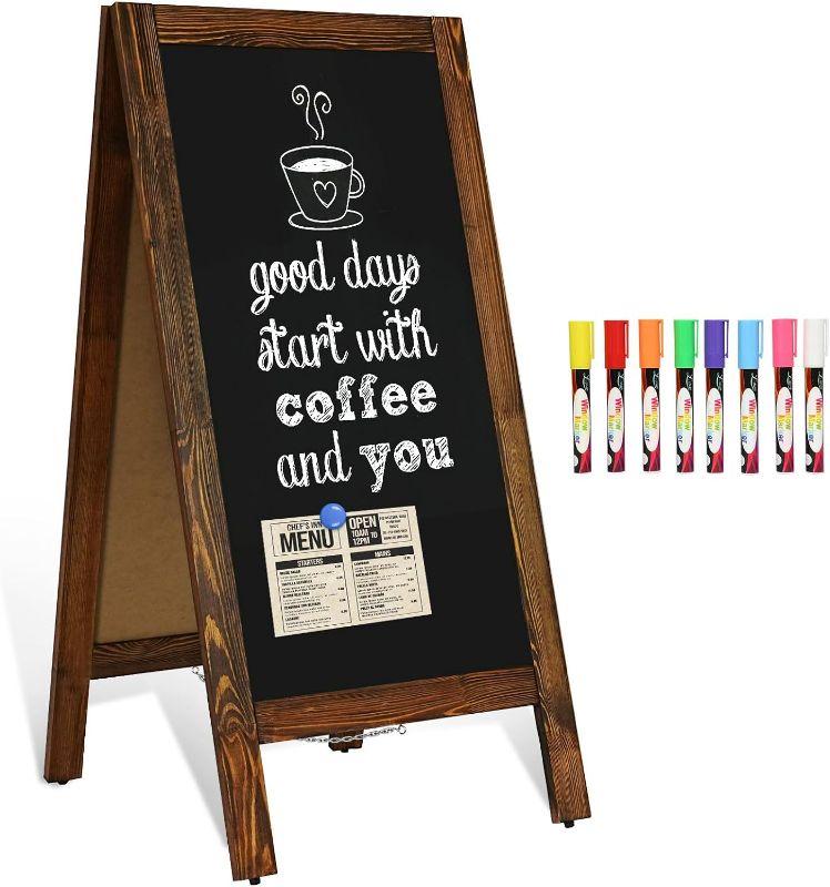 Photo 1 of 4 THOUGHT A Frame Chalkboard Sign 40"x20", Chalk Board Sign Board Magnetic Chalkboard Double-sided Sidewalk Sandwich Board Solid Wood Chalkboard Easel Outdoor Cafe Shop Wedding Party, Rustic Brown