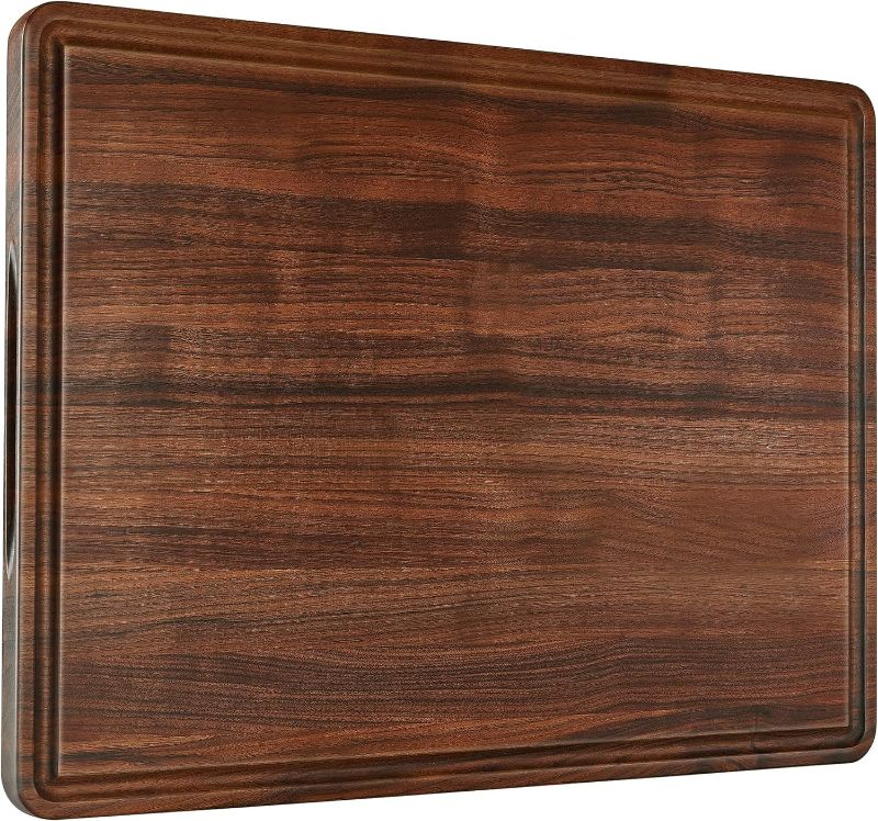 Photo 1 of AZRHOM XXL Large Walnut Wood Cutting Board for Kitchen 24x18 (Gift Box) with Juice Groove Handles Non-slip Mats Thick Reversible Butcher Block Chopping Board