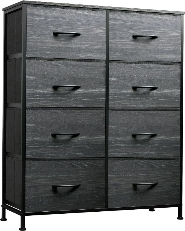 Photo 1 of WLIVE Tall Fabric Dresser for Bedroom with 8 Drawers, Storage Tower with Bins, Double Dresser, Chest of Drawers for Closet, Living Room, Hallway, Charcoal Black Wood Grain Print