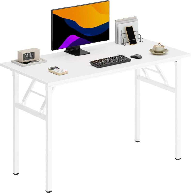 Photo 1 of DlandHome 39 inches Small Computer Desk for Home Office Folding Table Writing Table for Small Spaces Study Table Laptop Desk No Assembly Required White DND-AC5DW-100
