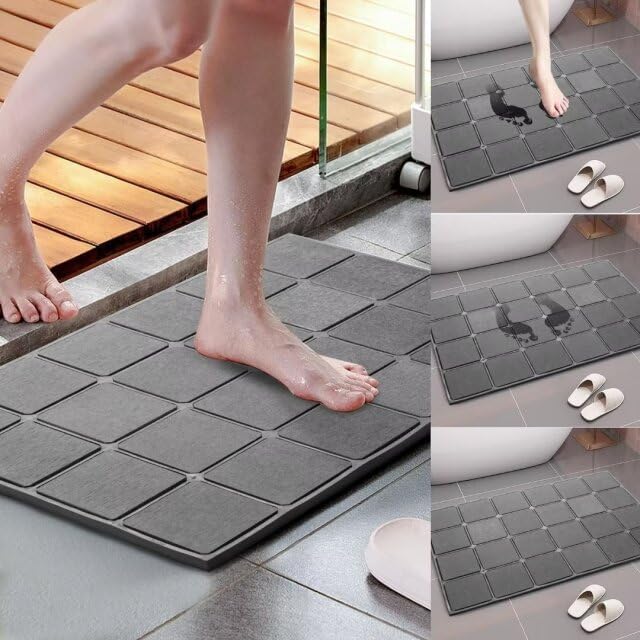 Photo 1 of Shower Stone Bath Mat, Dark Gray, Diatomaceous Earth Bath Mat, Wrapped in Silicone Webbing Non-Slip Super Absorbent Quick Dry Bath Floor Mat, Kitchen Dish Drying Mat (24x 15.5'')