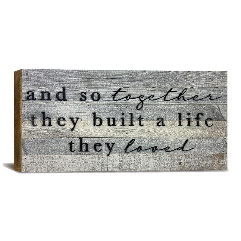 Photo 1 of Rustic Reclaimed Wood Sign by Second Hand By Nature - 24 x 12 Handmade Modern Farmhouse Home Decor for Over the Bed, Living Room, or Fireplace - Boho Love Art (Together They Built a Life They Loved)
