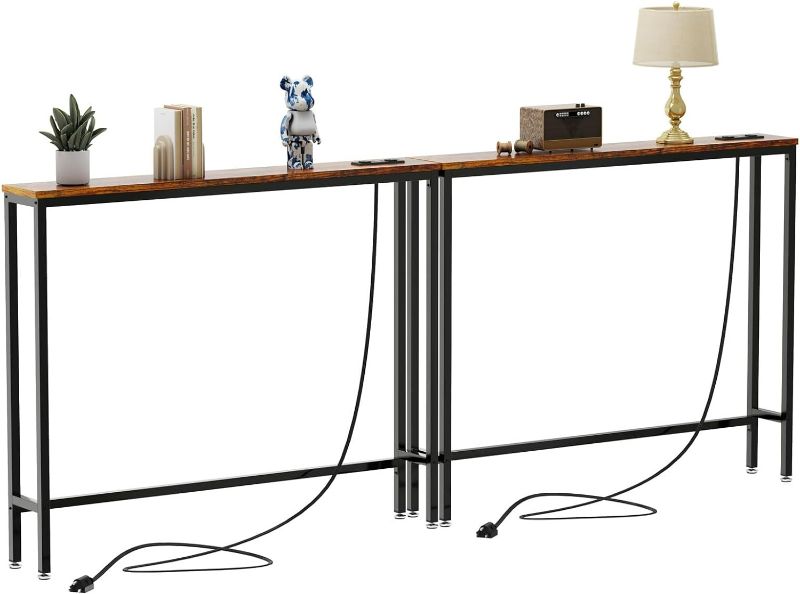 Photo 1 of IBUYKE 2 Pack Console Table Narrow Long Sofa Table with Power Outlets USB Ports,Industrial Wooden Entry Table with Charge Station with Extension Cord,for Entryway Living Room Hallway Brown,TMJ061H-2