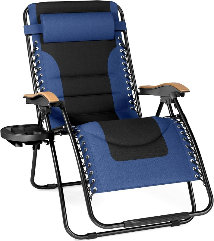 Photo 1 of PHI VILLA XXL Oversized Padded Zero Gravity Chair, Foldable Patio Recliner, 30" Wide Seat Anti Gravity Lounger with Cup Holder, Support 400 LBS (Navy Blue)