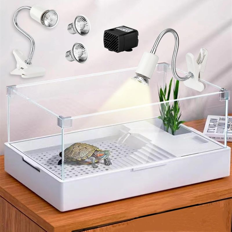 Photo 1 of Geegoods Turtle Tank Aquarium (Tank + Light + Water Pump), Turtle Tank Kit with Platform Plants Tank for Pet Turtle Reptile Habitat?23.6"×14.2"×10.4"?