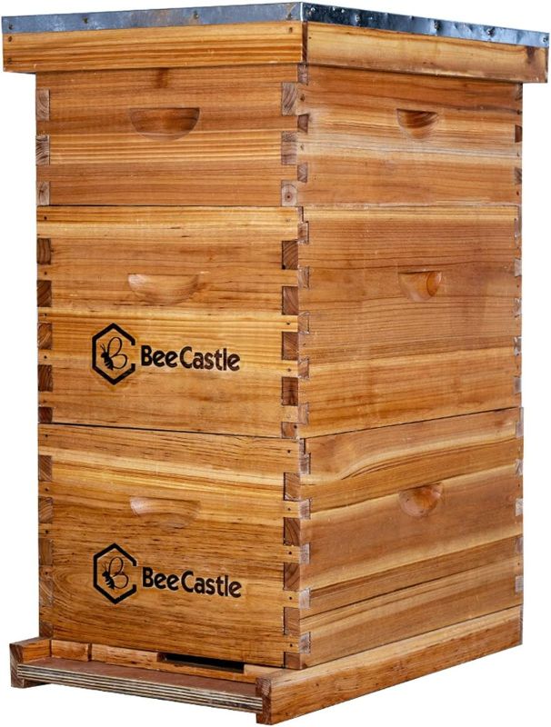Photo 1 of BeeCastle 8 Frame Langstroth Bee Hive Coated with 100% Beeswax Includes Beehive Frames and Waxed Foundations (2 Deep Boxes & 1 Medium Box)