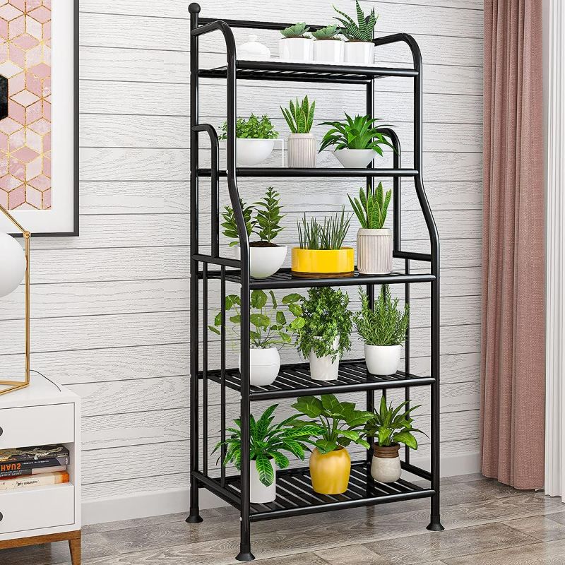 Photo 1 of 5 Tier Metal Plant Stand Iron Flower Pots Holder Storage Shelf, Planter Display Rack Indoor and Outdoor Multiple Shoe Organizer for Garden Balcony Living Room Kitchen Bathroom (Black)