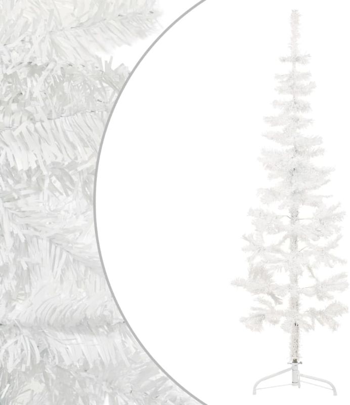 Photo 1 of vidaXL 5ft Slim Artificial Half Christmas Tree - White PVC and Steel Material - Space-Saving Design - Easy Assembly - Durable Stand Included