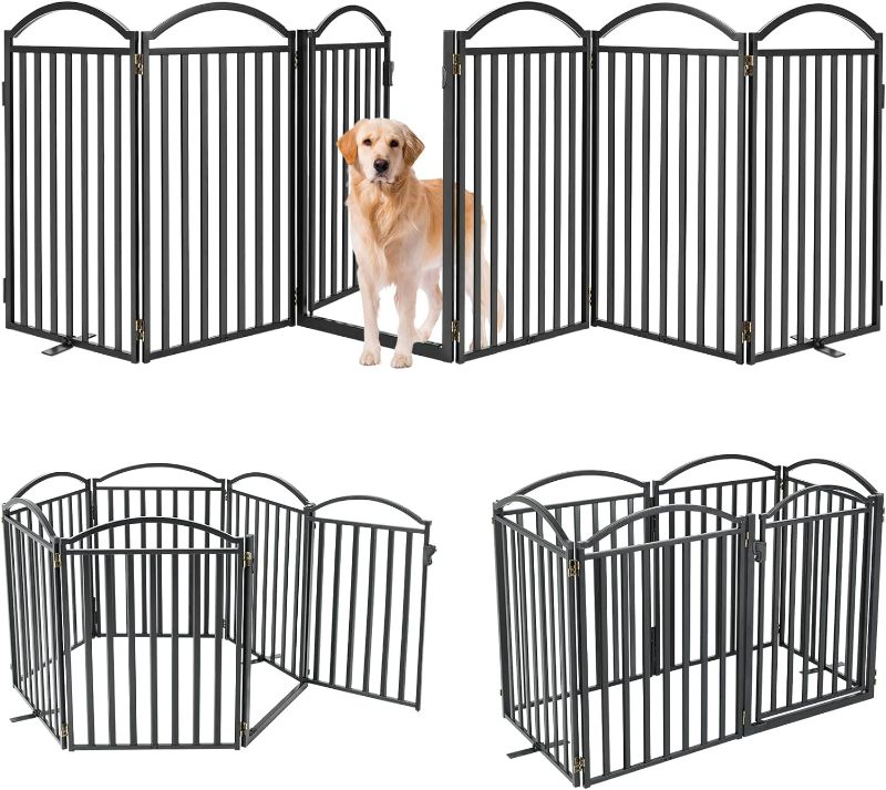Photo 1 of Malier Metal Freestanding Dog Gates with Door, 32'' Height 6 Panels Dog Gates for The House, Extra Wide Foldable Indoor Dog Fence Puppy Gate Safety Pet Gate for Stairs, Hallways, or Doorway (6 Panel)