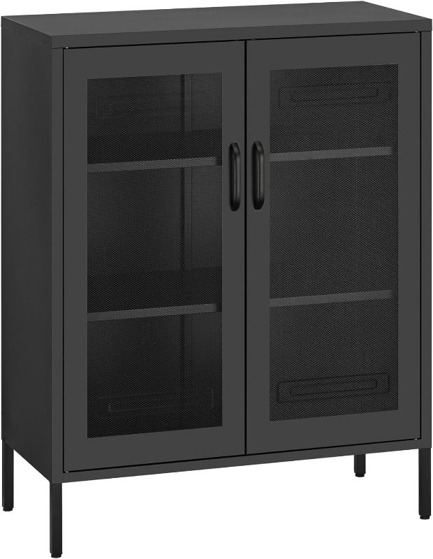 Photo 1 of Buffet Sideboard Cabinet, Metal Storage Cabinet with Mesh Doors, Liquor Cabinet with Adjustable Shelves for Kitchen, Living Room, Home Office, Black