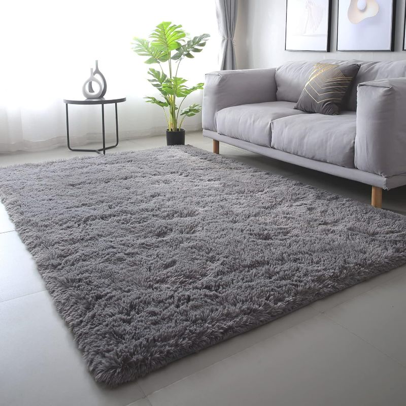 Photo 1 of Area Rug 9x12 for Living Room - Large Soft Fluffy Shaggy Grey Rug for Bedroom - Modern Non-Slip Indoor Shag Fuzzy Floor Carpet