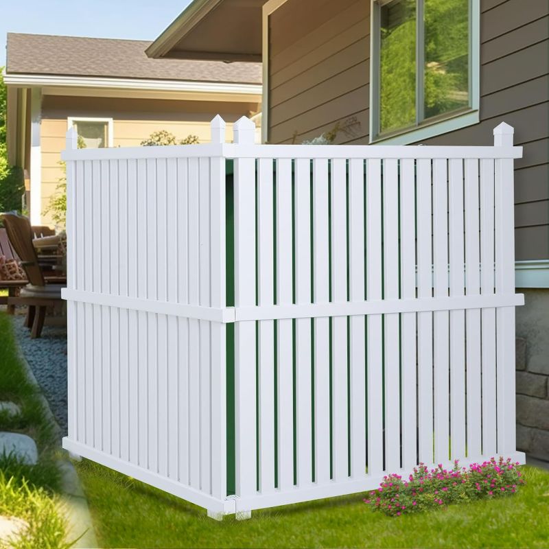 Photo 1 of 36"W X 45"H Outdoor Privacy Screen, Vinyl Air Conditioner Fence with Metal Stake, No Dig Trash Can Enclosure for Outside- 2 PVC Panels, White, Vertical