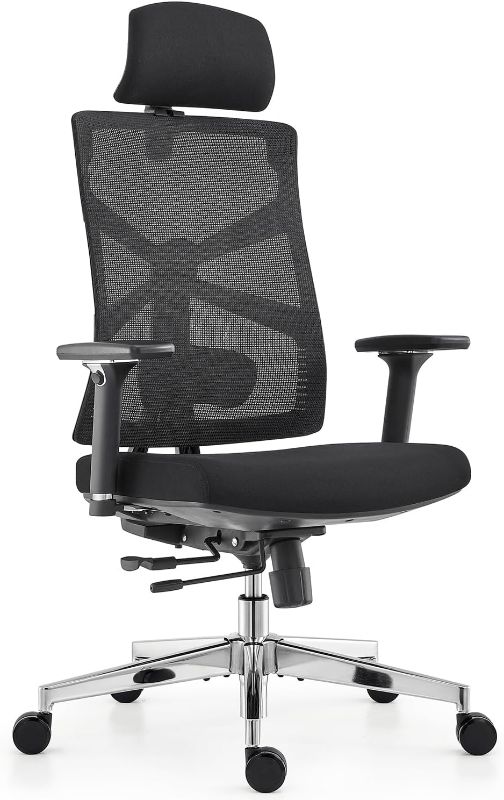 Photo 1 of Ergonomic Office Chair with Adaptive Backrest, High Back Computer Desk Chair with 4D Armrests, Adjustable Seat Depth, Lumbar Support and 2D Headrest, Swivel Task Chair, Black